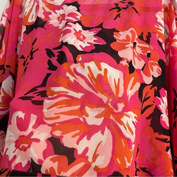 Floral Pink Sheer Chiffon Women's Top New York & CO. - Picture 3 of 10